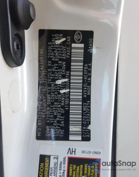 2013 Toyota Avalon Hybrid из США, поврежденный, VIN 4T1BD1EB7DU002786